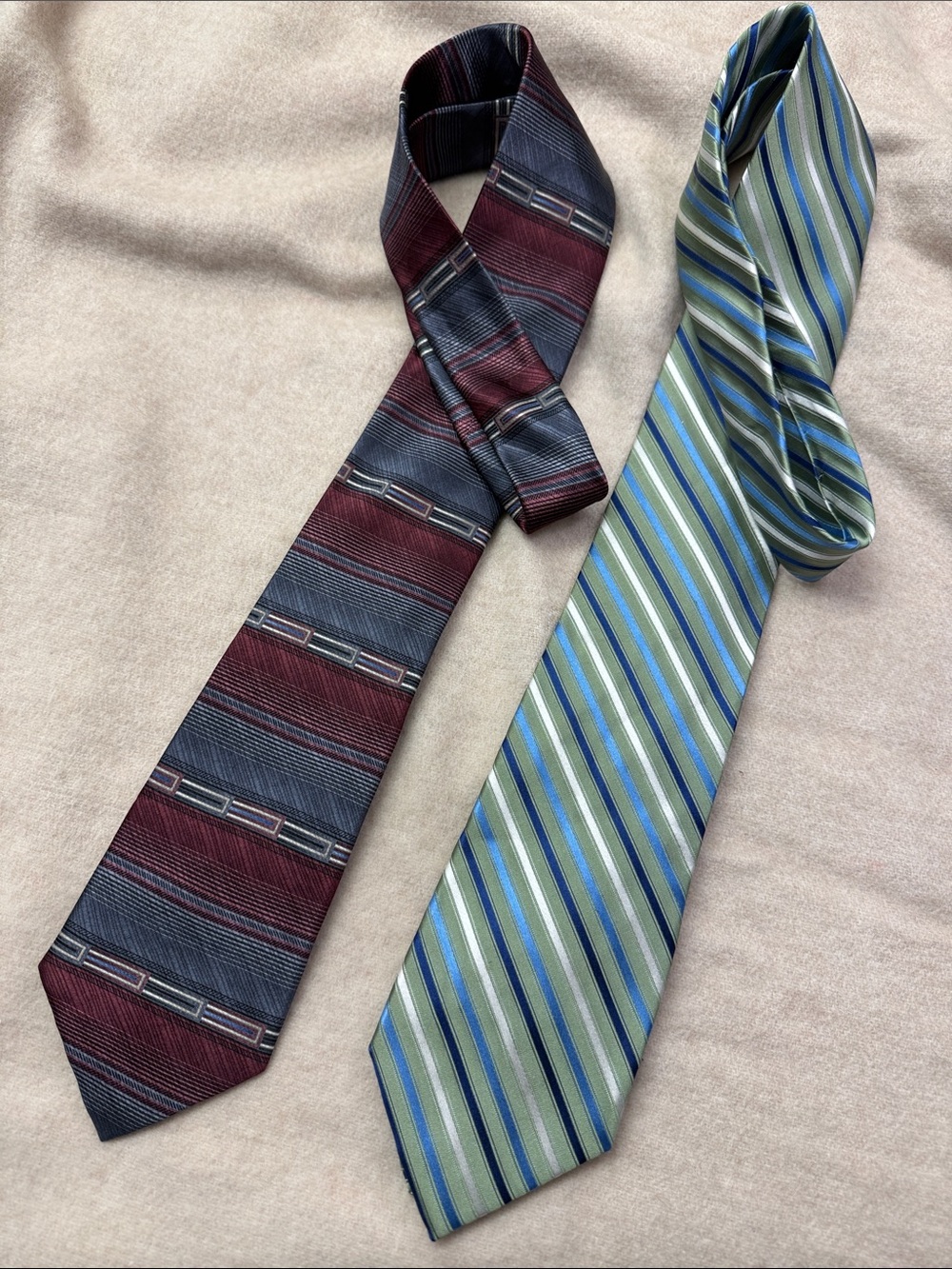 Men's Burgundy & Green Striped Silk Ties - Classic Office Style